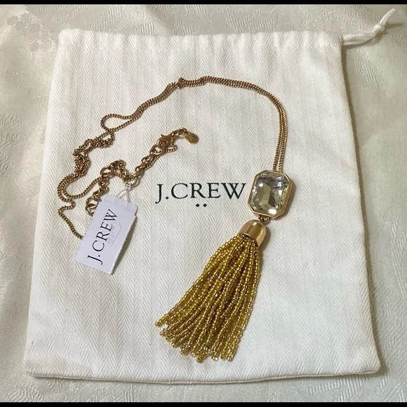 J. Crew Crystal & Gold Beaded Tassel Necklace NWT! - Picture 3 of 4